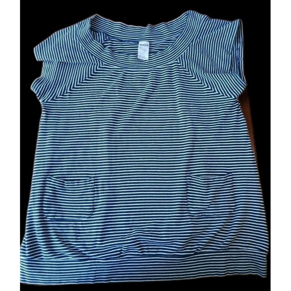 Freya Navy Blue Striped Over Shirt Tunic Swim Cover-up Sz Large Summer